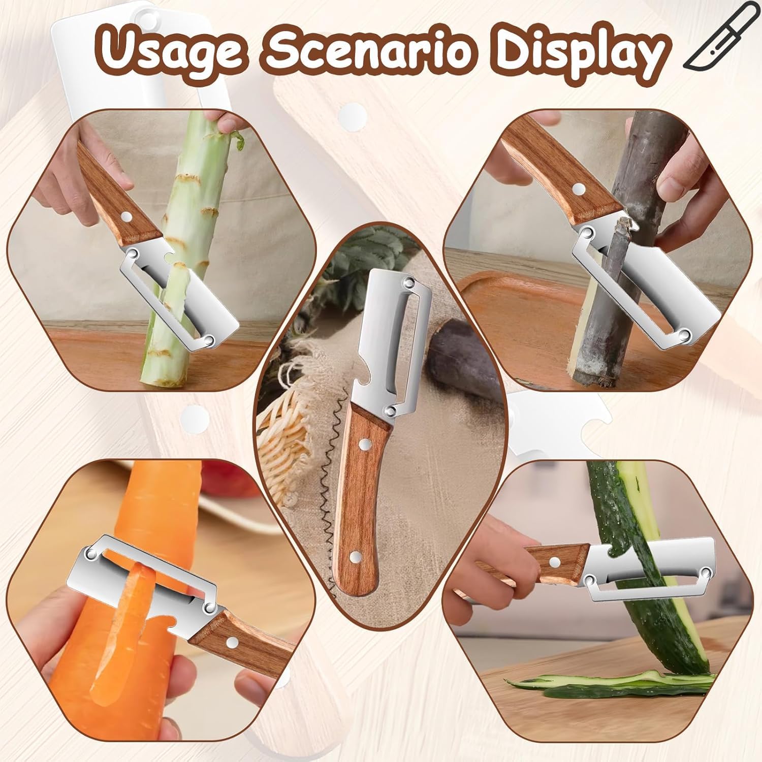 Kitchen Peeler with Wooden Handle & Bottle Opener